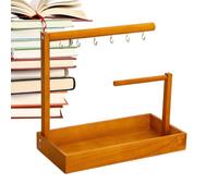 Key Tray Entryway Table - Natural Wood, Grain Finish, Multi Hook Hanging System, Compact Countertop Storage Design Organized Drop Zone Utility Arrangement Structure | For Home Entry Hallway Console