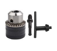 Key Type Drill Chuck Adapter Kit with Round Shank Adapter - 3.0 mm to 16 mm Clamping Range - 1/2 20 UNF Threaded Mount - Electrophoretic Paint Housing and Treated Clamping Jaws