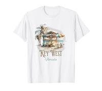 Key West, FL Tiki Bar Beach Watercolor Design T-Shirt