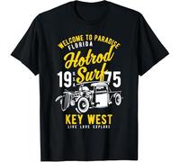 Key West Florida Retro Hotrod Surf Design Cotton Men T Shirt Black