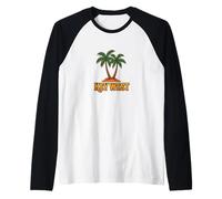 Key West Florida Retro Sunset Palm Island Vacation Raglan Baseball Tee