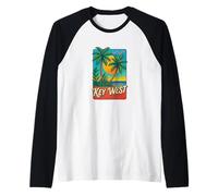 Key West Florida Retro Sunset Palm Island Vacation Raglan Baseball Tee