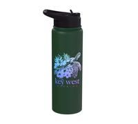 Key West Florida Sea Turtle Flowers Surfer Souvenir Stainless Steel Insulated Water Bottle