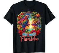 Key West Florida Shirt Parrot Tropical Beach Hibiscus Flower Cotton Men T Shirt Black