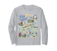 Key West KW Map Florida FL USA, Icons Long Sleeve T-Shirt