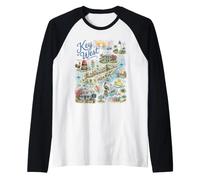 Key West KW Map Florida FL USA, Icons Raglan Baseball Tee