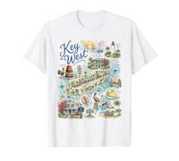 Key West KW Map Florida FL USA, Icons Value Graphic T-Shirt, Men, White, M