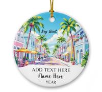 Key West Landscape Ceramic Keepsake Christmas Tree, Custom Key West Trip Ornament 2025, Florida Landmark Xmas Ceramic Ornament Gifts for Travel Lovers, Personalized Text & Name US Souvenir Ornaments