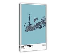 Key West Map, Florida, FL Modern Wall Prints Abstract Geometric Minimalist Art Framed Canvas Prints For Office Bedroom Wall Decor 24x36inch(60x90cm)