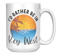 Key West Mug - I'd Rather Be in Key West - Tropical Beach Gift for Florida Lovers, Vacation Souvenir - 15oz White Ceramic Coffee Cup