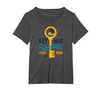 Key West State of Mind Tropical Paradise Beach T-Shirt, Women's Plus, Dark Heather Grey, 3X