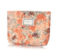 KeYaMee Make Up Bag Cosmetic Bags for Travel Women Floral Organizer Pouch Toiletry Bags with Zipper Large Capacity Gift for Girls Mom, 28orange, 9.8(L)*2(W)*7(H)in, Cosmetic Bag