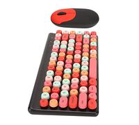 Keyboard and Mouse Combo, Retro Circle Key Design Stylish and Colorful Wireless Keyboard and Mouse Combo for Desktop (Black)