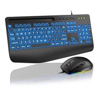 Keyboard and Mouse Combo Wired, Large Print Computer Keyboards with Wrist Rest, Lighted RGB Backlit Keyboard Easy to See, Ergonomic Light Up USB Keyboard Set for PC, Windows, Laptop SABLUTE