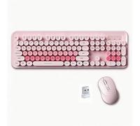 Keyboard and Mouse Set Wireless,Retro Typewriter 2.4GHz Full Size Round Keys with Number Pad for Students Home Office PC Laptop(Pink)
