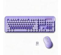 Keyboard and Mouse Wireless,2.4Ghz Retro Typewriter Style Round Keycap,Full Size Wireless Keyboard Mouse Combo,Cute Cordless Keyboard Mouse Set for PC Laptop Desktop(Purple)