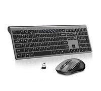 Keyboard and Mouse Wireless, Slim Full Size Keyboard with Calculator Button, Fn Lock, Silent Computer Mouse with Side Button, 2400 DPI, 2.4G USB Cordless Set for Laptop PC Windows Mac -Gray