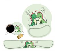 Keyboard and Mouse Wrist Rest Pad Set with Coasters, Ergonomic Support, Non-Slip PU Base, Easy Typing and Relieve Wrist Pain, Perfect for Home Office Working Studying, Cute Little Dinosaur