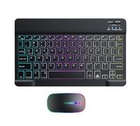 Keyboard and Mouuse Backlit - Slim Portable Keyboard, Multi-Color Key Backlight | 7-Color Lighting Modes, Easy use Compact Wireless Set for School Study Desk, Office Workkspace, Business