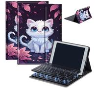 Keyboard Case for Amazon Fire Max 11 (13th Generation, 2023 Release), Detachable Wireless Bluetooth Keyboard and Auto Sleep/Wake Fire Max 11 Tablet Case with Keyboard, Cute White Cat