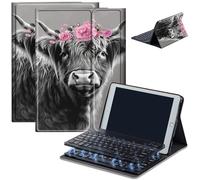 Keyboard Case for Amazon Fire Max 11 (13th Generation, 2023 Release), Detachable Wireless Bluetooth Keyboard and Auto Sleep/Wake Fire Max 11 Tablet Case with Keyboard, Highland Cow Flower