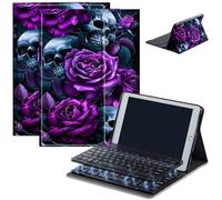 Keyboard Case for Amazon Kindle Fire HD 8/HD 8 Plus(2020 Release, 10th & 2022 Release, 12th), Detachable Wireless Bluetooth Keyboard and Auto Sleep/Wake Fire HD8 Case Keyboard, Skulls Purple