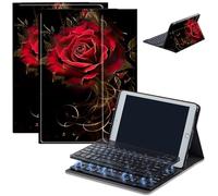 Keyboard Case for Amazon Kindle Fire HD 8/HD 8 Plus(2020 Release, 10th & 2022 Release, 12th), Detachable Wireless Bluetooth Keyboard and Auto Sleep/Wake Fire HD8 Case Keyboard, Dark Red Rose