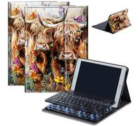 Keyboard Case for Amazon Kindle Fire HD 8/HD 8 Plus(2020 Release, 10th & 2022 Release, 12th), Detachable Wireless Bluetooth Keyboard and Auto Sleep/Wake Fire HD8 Case Keyboard, Two Highland Cows