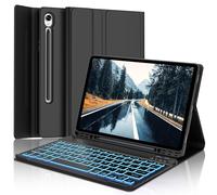 Keyboard Case for Galaxy Tab S10 FE- Smart Folio Magnet Cover with S Pen Holder - Bluetooth Detachable Keyboard with 7 Color Backlit for Samsung Galaxy Tab S10 FE 10.9/Tab S9 FE 10.9/Tab S9 11- Black