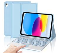 Keyboard Case for iPad 10th Generation 2022 10.9 Inch/11th Generation A16 202511 Inch, 7 Colors Lighting, Multi Touch Trackpad, QWERTZ German Magnetic Removable Keyboard, Light Blue