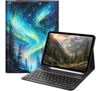 Keyboard Case for iPad 11th (A16, 2025) and iPad 10th Generation 10.9 inch (2022), Slim Folio Cover with Detachable Bluetooth Keyboard & Kickstand, Protective Northern Lights Aurora Forest Design