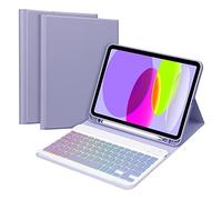 Keyboard Case for iPad 11th Gen A16 11inch&10th Gen 10.9inch GOKOCO A16 Tablet Cover Magnetically Detachable Macaron Color Bluetooth Keyboard With 7 Colors Backlight Give Full Protection-Purple
