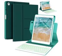 Keyboard Case for iPad 9.7 inch 5th 6th Generation,iPad Air 2 360° Rotatable Keyboard Case with Pencil Holder(2018/2017/2014),7 Color Backlit Removable Bluetooth Keyboard Smart Folio Cover(Teal)
