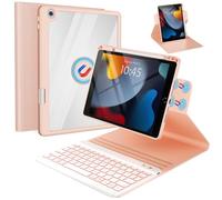 Keyboard Case for iPad 9th/8th/7th Generation 10.2 Inch,360° Rotatable Magnetic Keyboard Case with Pencil Holder Grooves Design(2021/2020/2019),7 Color Backlit Detachable Wireless Keyboard (Pink)