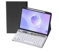 Keyboard Case for iPad 9th/8th/7th Generation 10.2 inch, Case for iPad Pro 10.5/Air3 Case with Backlits Keboard, Cute Clear Keys Removable Wireless Keyboard Folio Case, Black+White