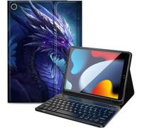 Keyboard Case for iPad 9th/8th/7th Generation 10.2 inch, Detachable Wireless Bluetooth Keyboard Slim PU Leather Protective Cover with Pencil Holder for iPad 10.2 2021/2020/2019, Purple Dragon