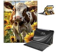 Keyboard Case for iPad 9th/8th/7th Generation, for iPad 10.2/iPad Pro 10.5"/iPad Air 3rd Gen Case with Keyboard and Pencil Holder, Rugged Rotate Stand Cover Case with Clear Back, Cute Cow Sunflower