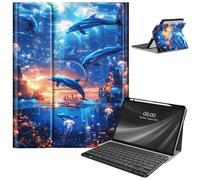 Keyboard Case for iPad 9th/8th/7th Generation, for iPad 10.2/iPad Pro 10.5"/iPad Air 3rd Gen Case with Keyboard and Pencil Holder, Rugged Rotate Stand Cover Case with Clear Back, Dolphin Palace