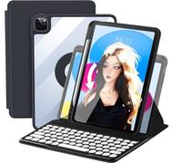 Keyboard Case for iPad 9th/8th/7th Generation, Vertical for 10.2/Air3/Pro10.5 With Keyboard and Pencil Holder, Magnetic Stand Rotating Detachable With Clear Back (Black)