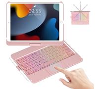 Keyboard Case for iPad 9th/8th/7th Multi-touch Trackpad & 7 Color Backlight | Auto Wake and Sleep, 360°Flip Hard-shell, Slim Keyboard Case with Pencil Holder, Bluetooth Keyboard for iPad 10.2''-Rose gold