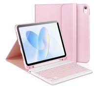 Keyboard Case for iPad A16 11th Generation 2025 & 10th Generation 2022, Detachable Bluetooth Keyboard Cover with Pencil Holder and Multi-Angle Viewing, UK Layout (11/10.9 Inch), Pink