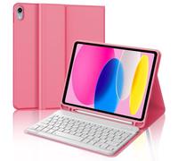 Keyboard Case for iPad A16 11th Generation 2025/10th Generation 2022, UK Layout Detachable Bluetooth Keyboard with Slim Cover and Pencil Holder for iPad 10th/11th Generation 10.9/11 inch, Rose Red