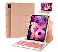 Keyboard case for ipad Air 11 inch(M2 2024)/10.9 Inch Air 5th 4th Generation & iPad Pro 11 inch (1st/2nd/3rd/4th Gen) 360° rotational case Folio Cover with Pencil Holder - Backlit Detachable-(Pink)