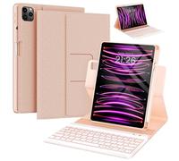 Keyboard case for ipad Air 11 inch(M2 2024)/10.9 Inch Air 5th 4th Generation & iPad Pro 11 inch (1st/2nd/3rd/4th Gen) 360° rotational case Folio Cover with Pencil Holder - Backlit Detachable-(Pink)