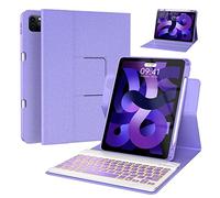 Keyboard case for ipad Air 11 inch(M2 2024)/10.9 Inch Air 5th 4th Generation & iPad Pro 11 inch (1st/2nd/3rd/4th Gen) 360° rotational case Folio Cover with Pencil Holder - Backlit Detachable-(Purple)