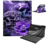 Keyboard Case for iPad Air 11 Inch (M2) 2024,for iPad Air 6/5/4(2024/2022/2020),for iPad Pro 11 4/3/2 Case with Keyboard and Pencil Holder,Clear Back Cover for iPad 10 Gen 2022,Two Purple Skulls