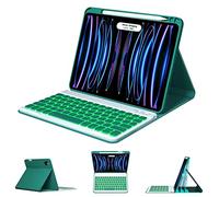 Keyboard Case for iPad Air 11" M2 2024, Pro 11 inch 2022/2021/2020/2018 and Air4/Air5 10.9 (2022/2020) - 7 Color Backlit Detachable Wireless Keyboard with Pencil Holder,Dark Green
