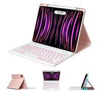 Keyboard Case for iPad Air 11" M2 2024, Pro 11 inch 2022/2021/2020/2018 and Air4/Air5 10.9 (2022/2020) - 7 Color Backlit Detachable Wireless Keyboard with Pencil Holder,Pink