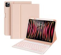 Keyboard Case for ipad air 13 2024, iPad Pro 12.9 inch 2022/2021/2020 (6th/5th/4th Gen) with Pencil Holder,Smart Folio Tablet Cover with 7 Color Backlit Detachable Wireless Keyboard - Pink