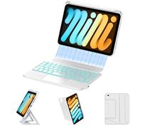 Keyboard Case for iPad Mini A17 Pro (7th) 2024 & iPad Mini 6th Gen 2021 8.3 Inch, 7-Color Backlit, Magnetic Detachable Keyboard with Multi-Touch Trackpad, Pencil Holder, Adjustable Stand, White
